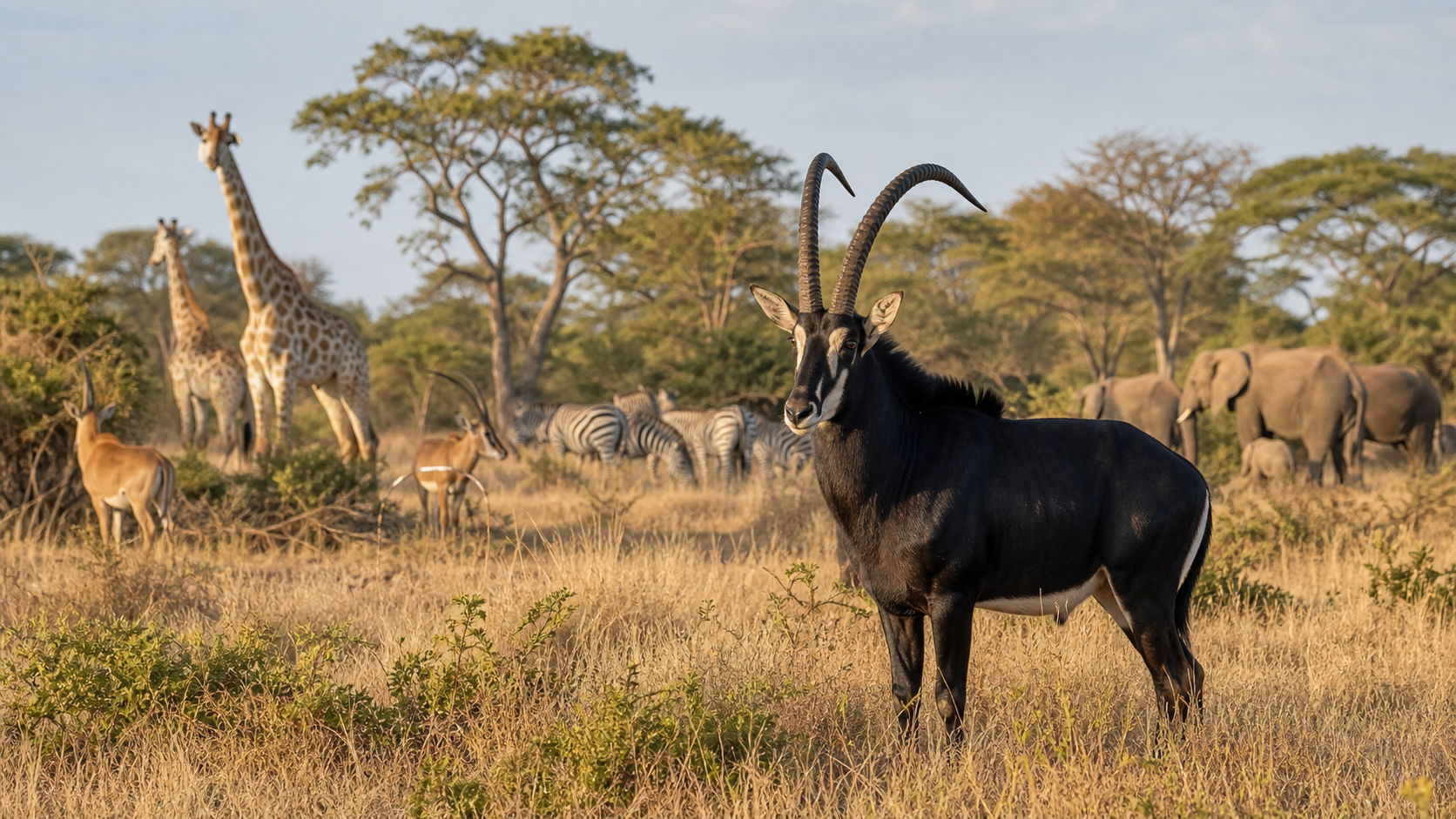 Palanca Negra and safari wildlife in Kissama National Park, Angola